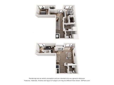 Floor plan for 2 beds, 2.5 baths, 1645 sqft